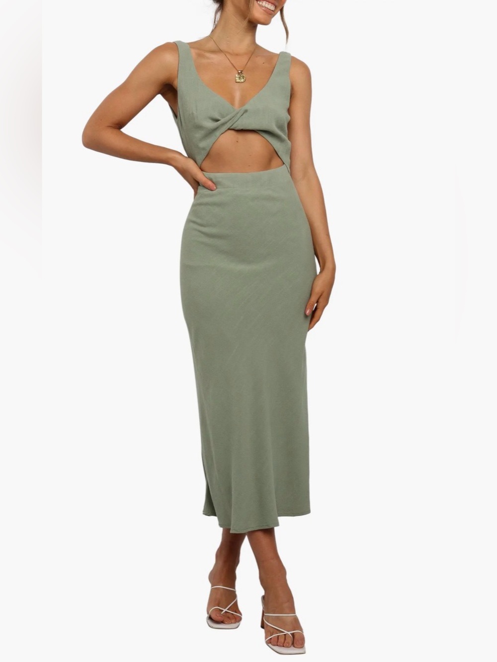 Petal & Pup Sage Green Apollo Cutout Detail Midi Dress 2 *Flaw
